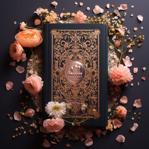 Black and white prayer book and flowers in Y2K aesthetic