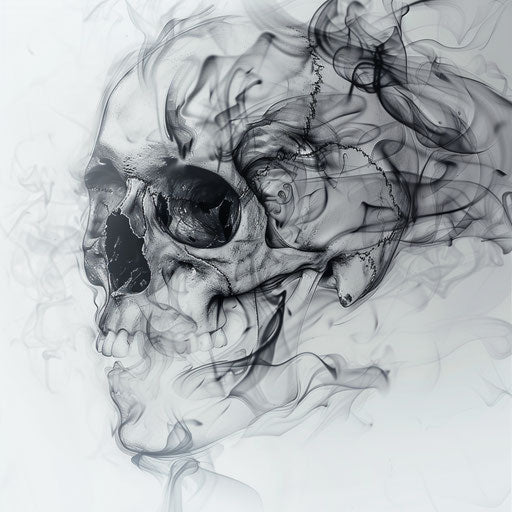 Detailed skull in tattoo style on white background