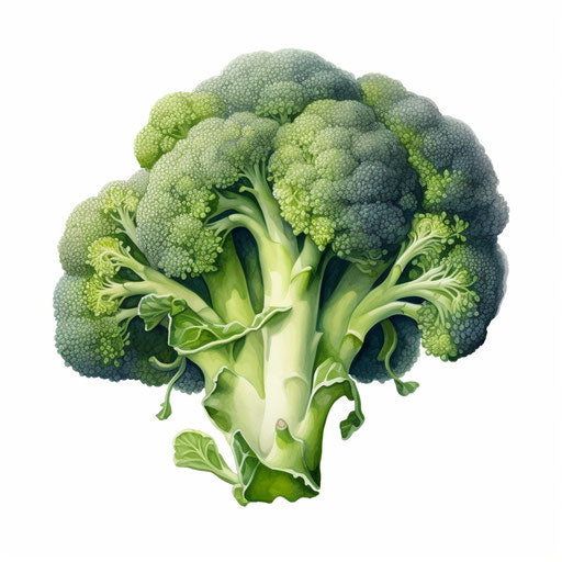 Broccoli clipart in the style of oil painting, on white background