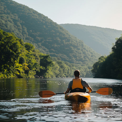 Kayaking in the mountains in summer