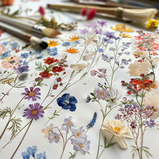 Intricate wildflower tattoo designs on white surface