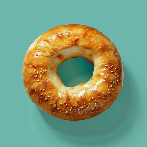 Realistic bagel clipart with a flat teal background