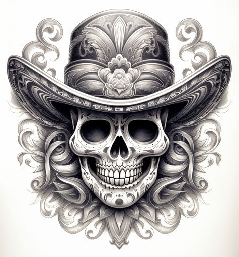 Skull sombrero in black and white, realism, ultra-HD