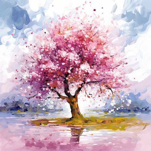 Cherry Blossom Clipart in Impressionistic Art Style, on White Background