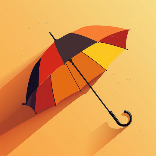 Realistic umbrella clipart on flat sunset orange background