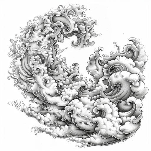 Elegant tattoo sketch of storm with lace-like cloud patterns