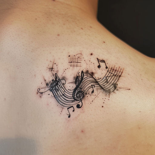 Shadow tattoo of a musical score with notes