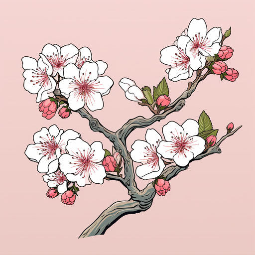 Sakura rose flowers pair in a white border