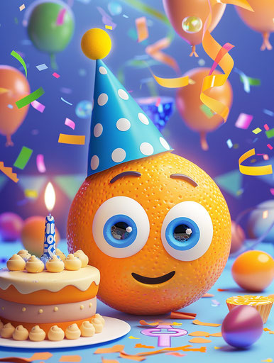 Joyful celebration with orange and birthday cake