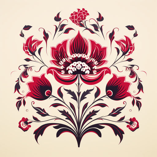 Ethnic flower pattern, meticulous inking style, ottoman art