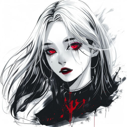 Dark and mysterious anime vampire tattooed on white background