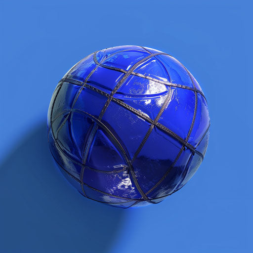 On a flat royal blue background, a photo realistic netball clipart shines with enhanced vibrancy and clear contours