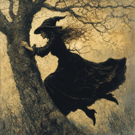A witch runs into a tree