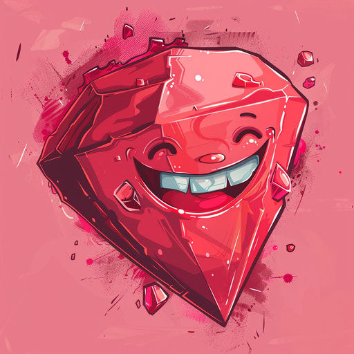 Whimsical cartoon ruby tattoo sketch smiling face bright