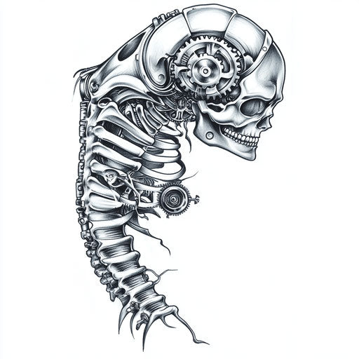 Men's biomechanical inner bicep tattoo clipart style