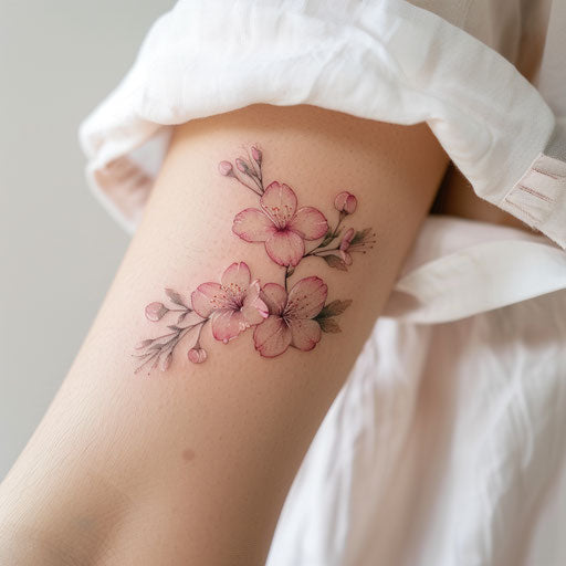 Delicate cherry blossom tattoo inspired by traditional Chinese art