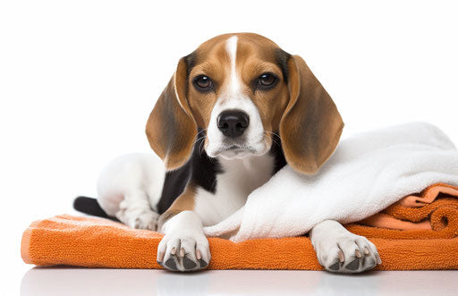 Dog lying on its back on a towel, #vfxfriday style