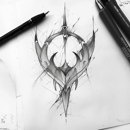 Futuristic tattoo sketch of a hakuna matata symbol with metallic effects and modern design