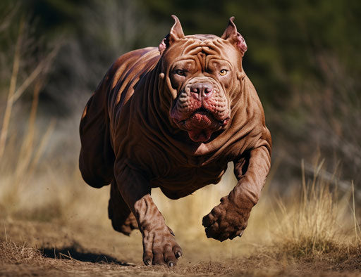 Adult dog running in grassy field