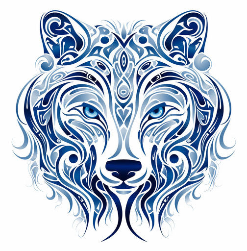Howling wolf with round blue lines on white background