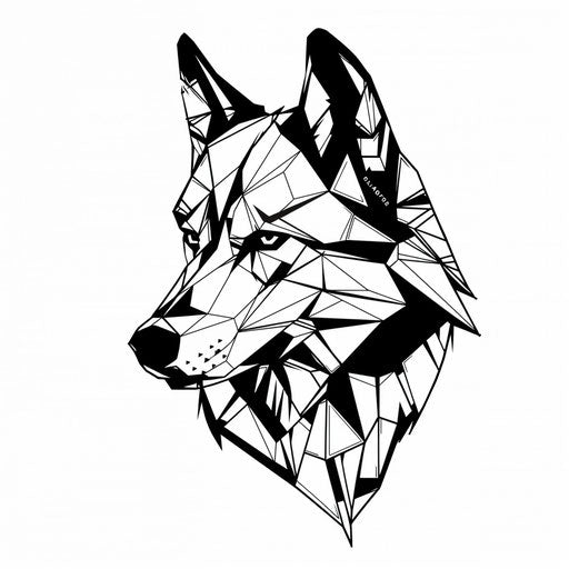 Minimalist sketch of geometric wolf in monochrome