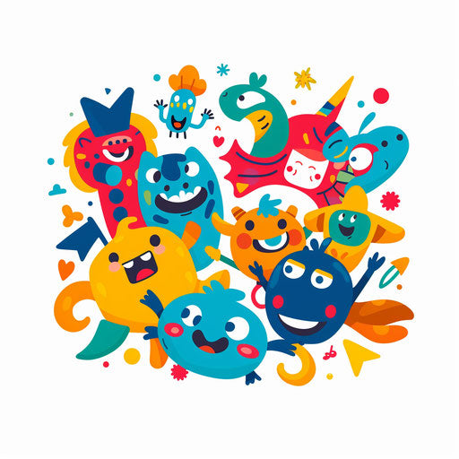Playful cartoon logo with bright colors and fun characters