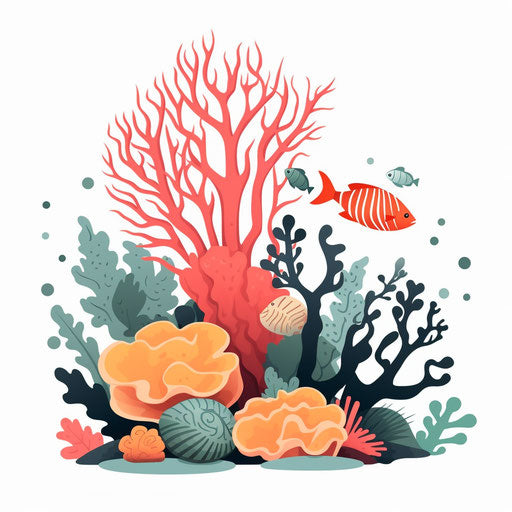Minimalist style coral reef clipart on white background