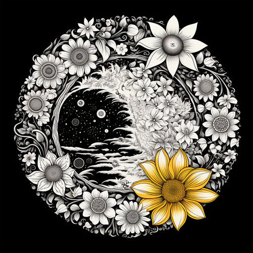 Contrasting flower balance in black and white art