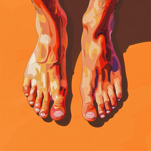 Realistic toes illustrations on vibrant orange background with bold shadows