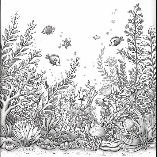 Whimsical coral reef with floral patterns