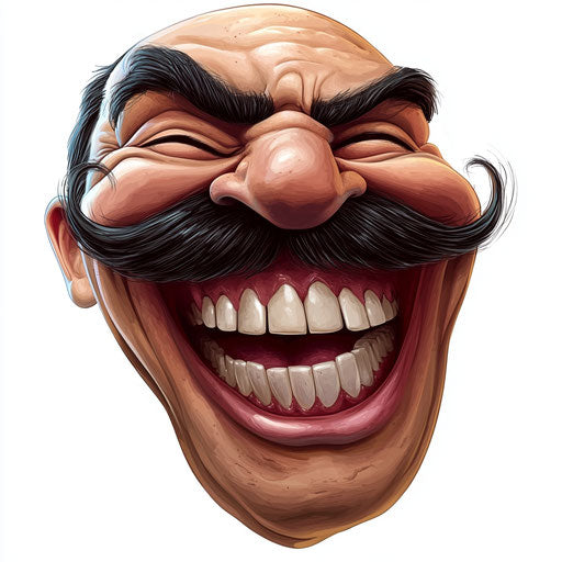 Humorous caricature of a mustache with human characteristics