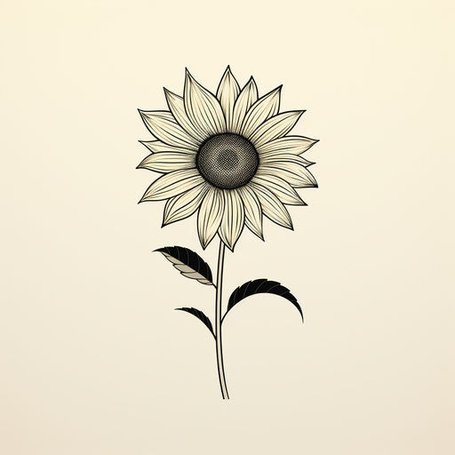 Drawing of a sunflower in black and white, clean design