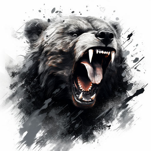 Aggressive bear: digital illustration in black and white