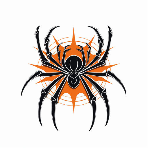 Gothic spider on web, simple white line drawing