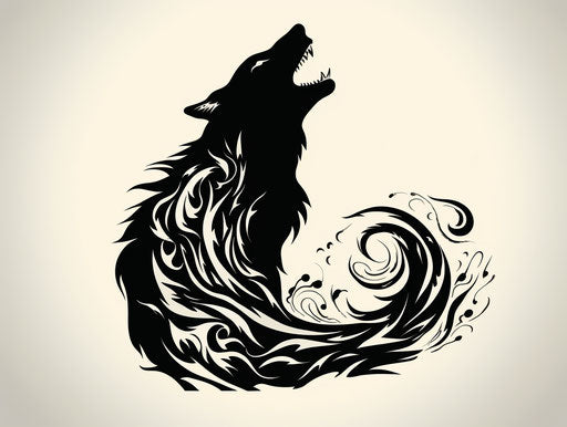 Howling wolf silhouette in swirling vortexes