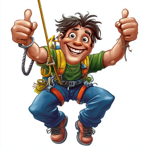 Humorous caricature of a climbing character with human traits