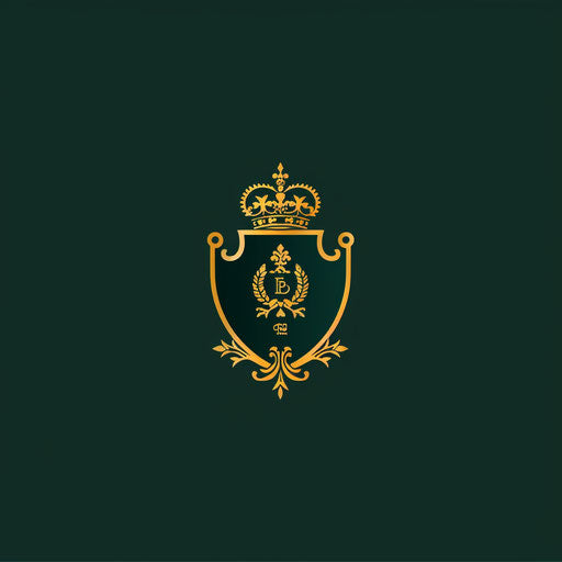 Company logo with a traditional serif font and a crest icon, in dark green and gold