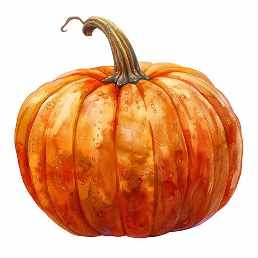Realistic Halloween pumpkin clipart on flat white background, bright colors and high detail