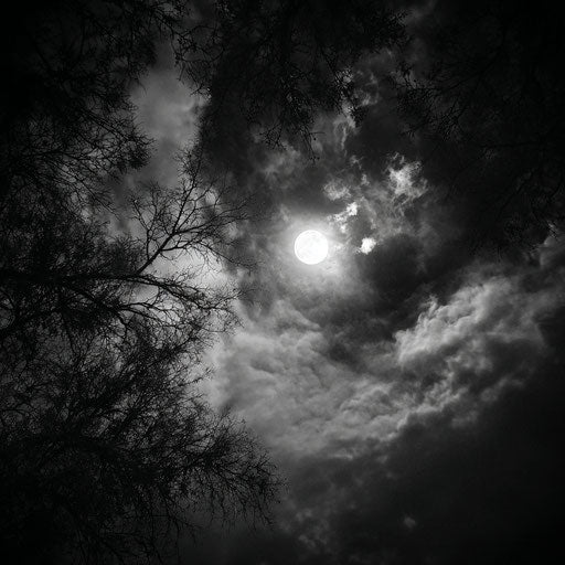 Dark and eerie atmosphere under the full moon