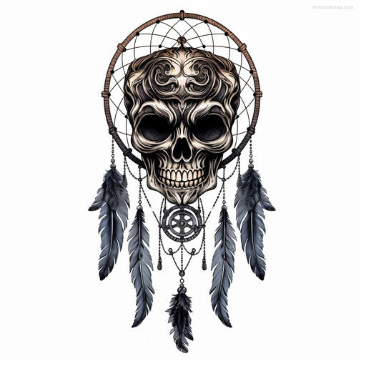 Minimalist style dream catcher with owl-shaped skull