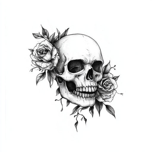 Clipart style small tattoo design with minimalist skull