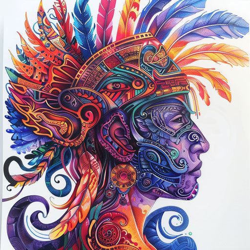 Psychedelic Aztec warrior: vibrant tattoo design