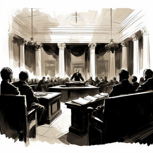 Court artwork in Chiaroscuro Art style, on white background