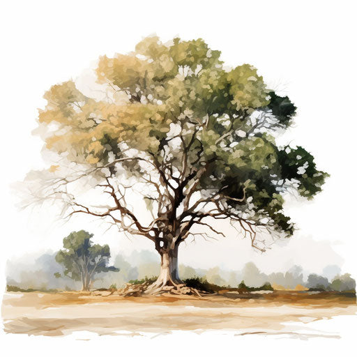 Illustration of tree in the style of Oil painting on white background
