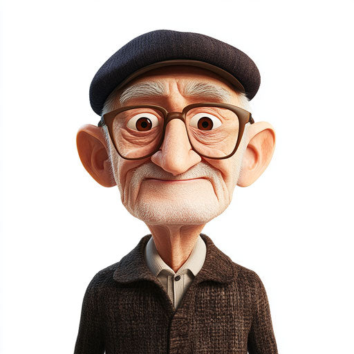 3D realistic style grandfather portrait on flat white background, isolated clipart