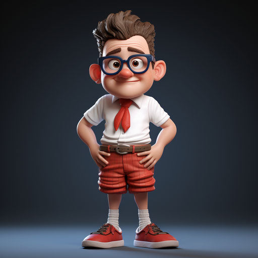 Cartoon character with glasses and shorts