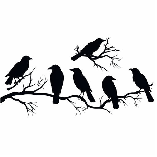 Birds silhouettes in Chiaroscuro Art style on white background