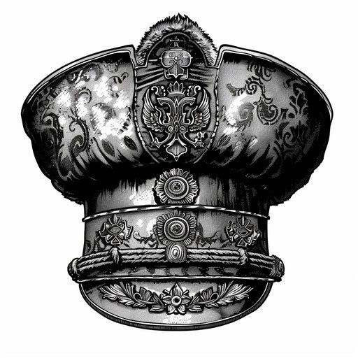 Flat clipart style sketch of a Russian hat textured in greys and blacks