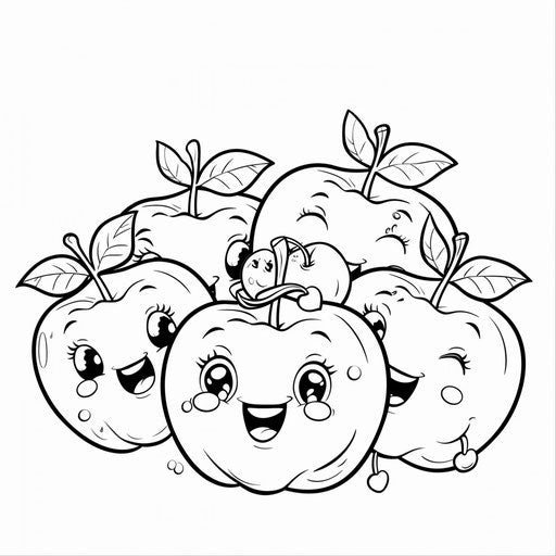 Kawaii apples with cute faces and accessories