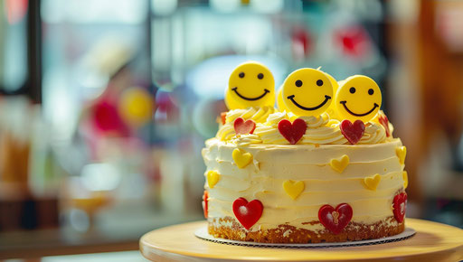 Cute cake with yellow smiley face emojis